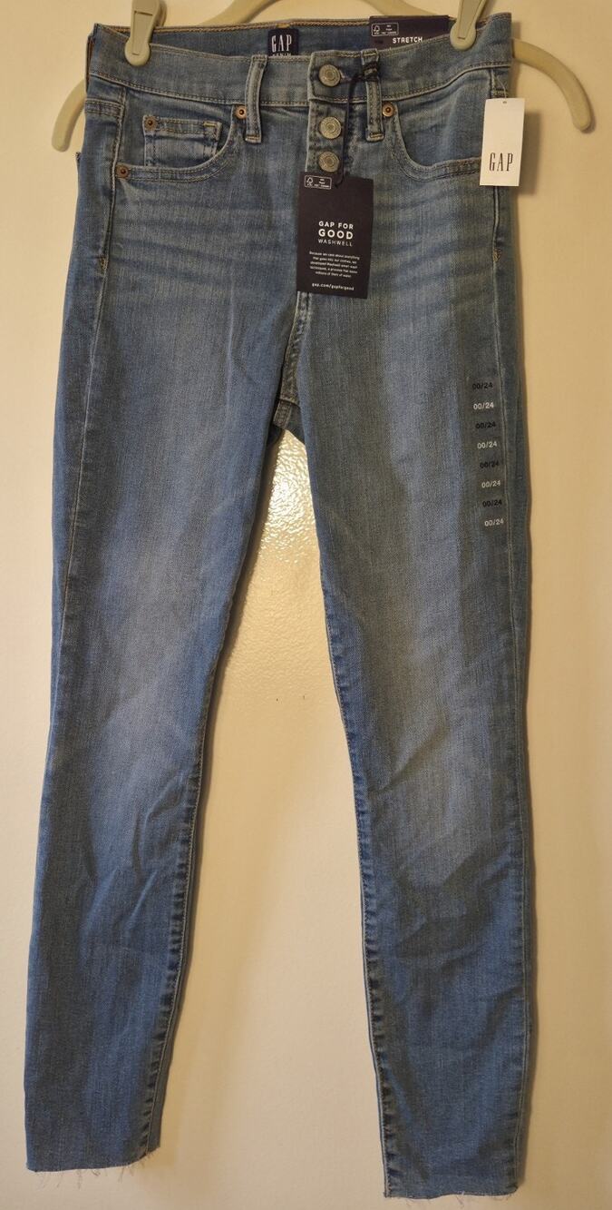 GAP Hi Rise True Skinny Distressed Raw Hem Indigo Cotton Jeans Button Fly Sz 24